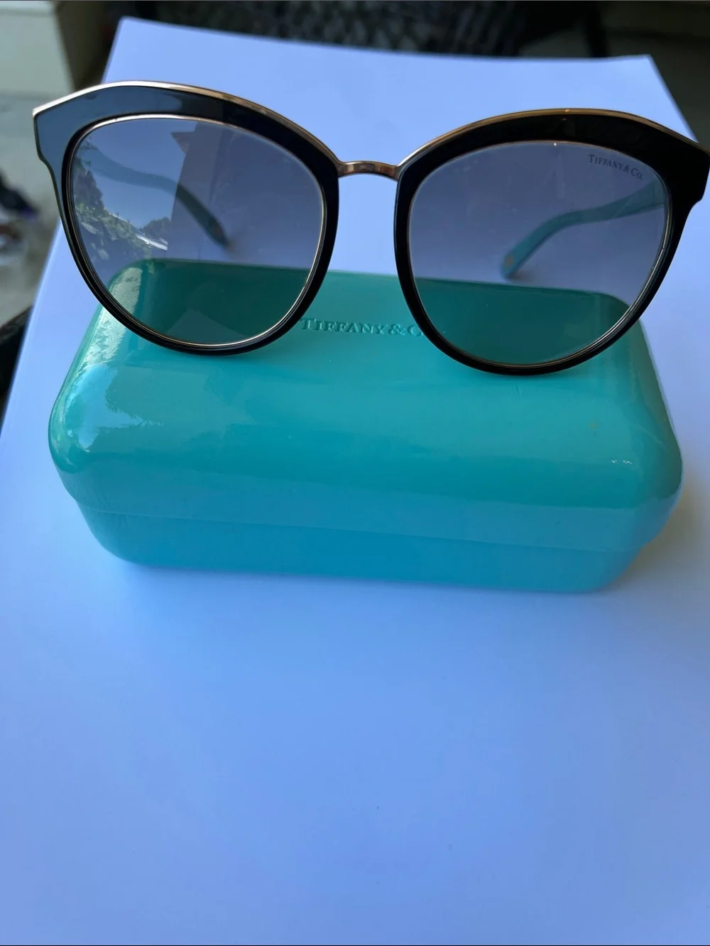 Tiffany and Co Black Havana Blue Cat Eye Sunglasses brown lens